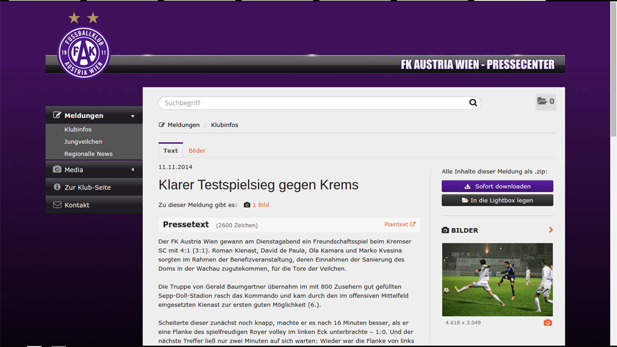 Screenshot FK Austria Wien Newsroom (2)